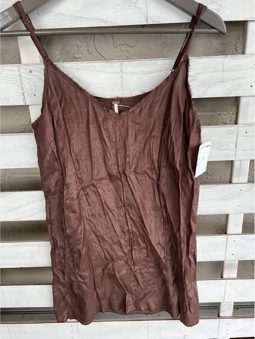 New Free People One Tank Top Small Crinkle Rayon Camisole Brown V Neck FP.
